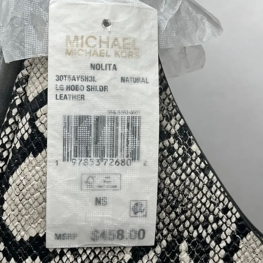 Michael Kors Nolita Shoulder Bag Snakeskin Embossed Leather X-Large Black Beige